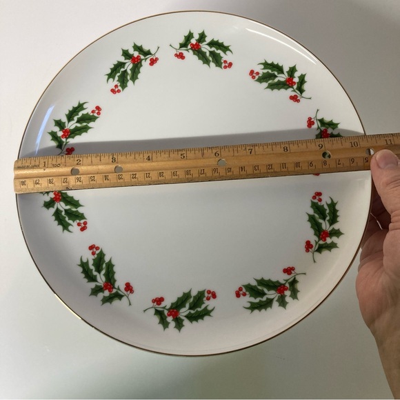 VTG Holiday Cake Stand Japanese Porcelain Pedestal Plate Holly & Berries Repair? - Picture 3 of 7